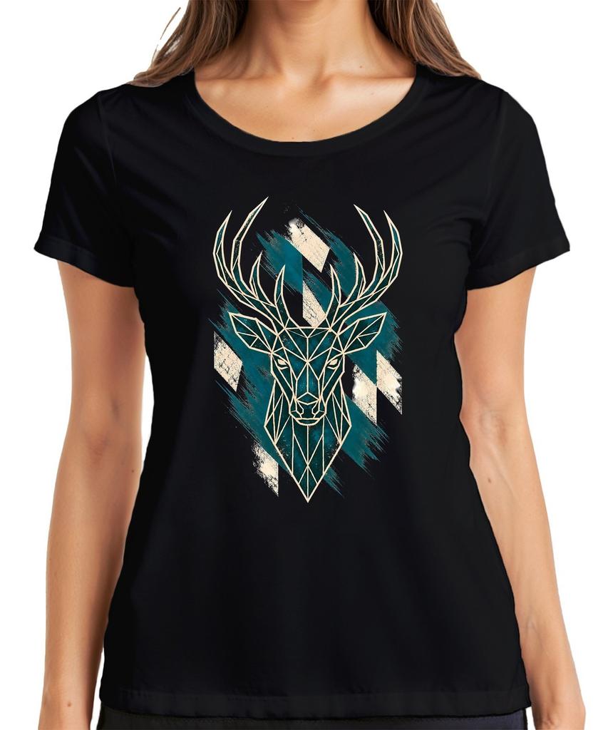 Deer Head Antler Polygon Geometric Forest Nature Lederhosen Dirndl Womens T-Shirt