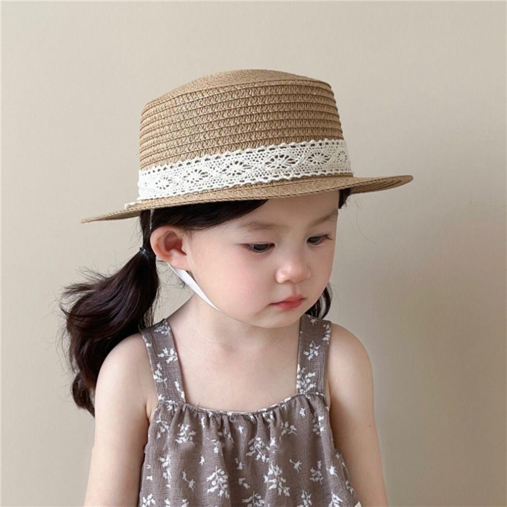 Outdoor Children Straw Hats French Style Baby Sun Hat Fashion Bow Lace Straw Hat for Kids