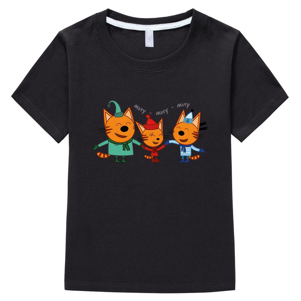Футболка с принтом Kid-e-cats Мультяшные детские футболки Три котенка Русская смешная одежда Летние детские топы Одежда для девочек и мальчиков