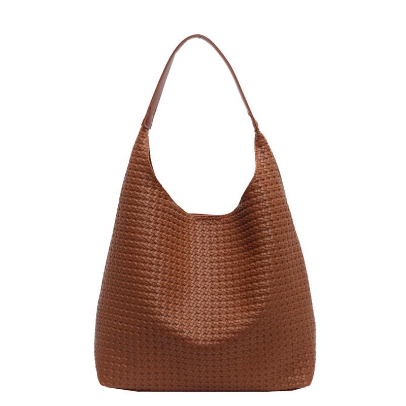 Simple Color Solid Large Capacity Women Casual Woven Tote Bag For Commuting