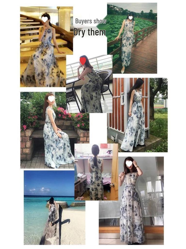 2023 Summer Sleeveless Milk Silk Sundress: Slim, Long Beach Holiday Dress with Round Neck.