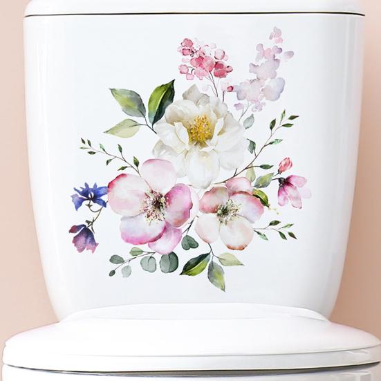Toilet Lid Sticker Strong Stickiness PVC Waterproof Easy-peel Flower Theme Toilet Seat Decal Restroom AVE