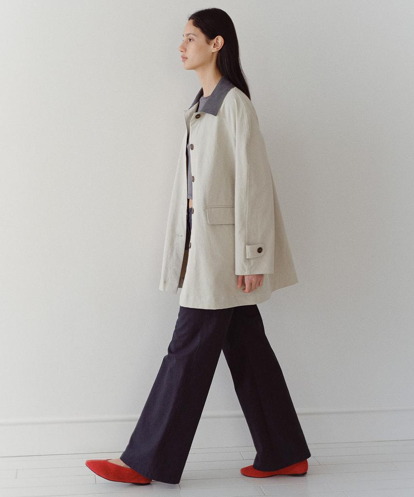 En Or Contrast Collar Work Coat - Ivory