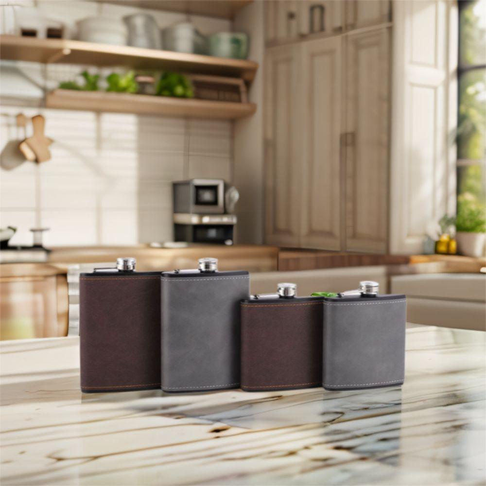 Stainless Steel Flagon Leakproof Whiskey Flasks Wine Kettle Leather Texture Hip Flask Outdoor