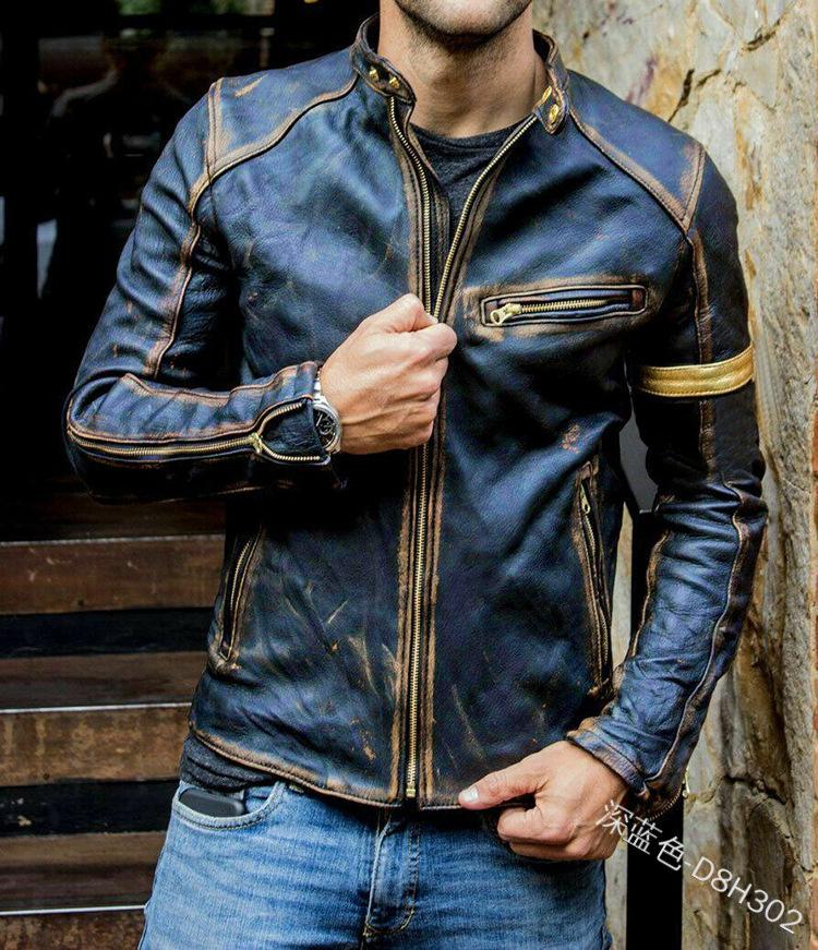 European and American men's clothing men's leather jacket male teen stand-up collar punk men's motorcycle leather jacket