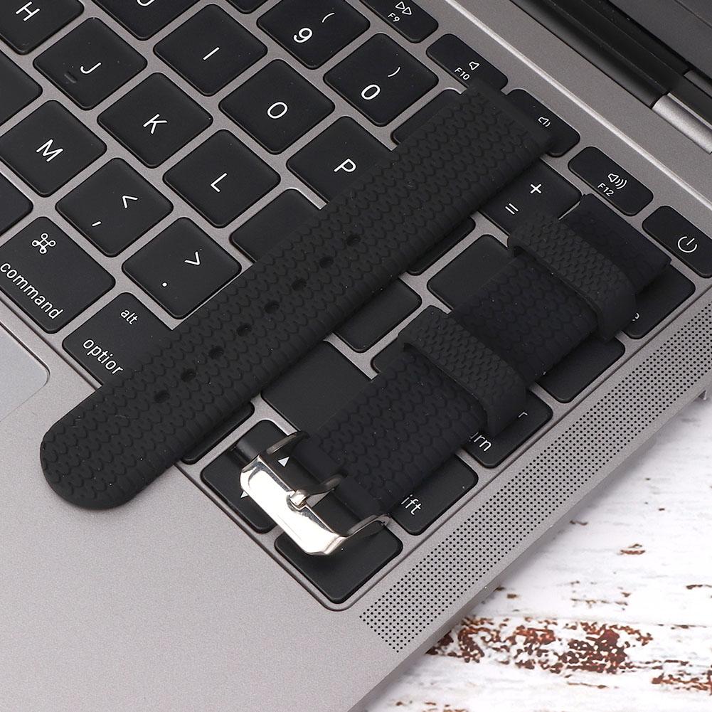 Ремешок для часов 20 мм Силиконовый с застежкой-пином Спортивный с текстурой протектора шины Аксессуар для ремешка часов Черный