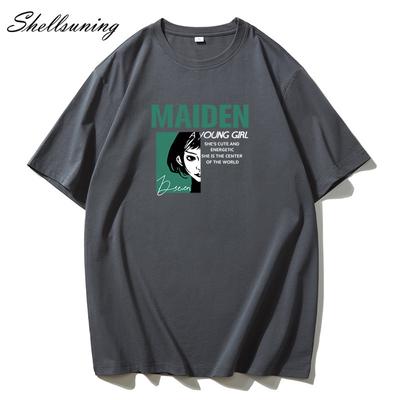 Shellsuning модные женские футболки с мультяшным принтом, летние повседневные базовые футболки из 100% хлопка с короткими рукавами, женские корейские универсальные топы для пар в стиле Харадзюку