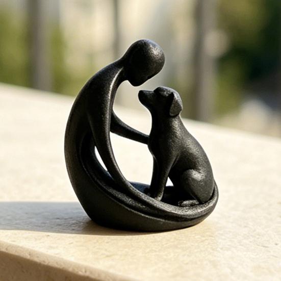 Dog And Owner Statue Ornament, Compact 3D Printed Sculpture, Nordic Minimalist Desktop Decoration for Pet Lover Home Crafts