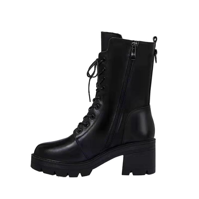 Осень и зима Новые женские сапоги Ma Boots Женские британские сапоги средней длины Корейские короткие сапоги Tide Flat Женские кожаные сапоги Женская обувь