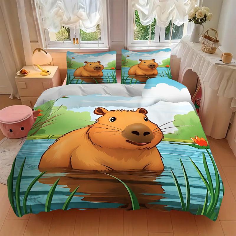 3pcs Capybara, Waterfront Duvet Cover Set - Machine Washable, Includes 1 Cover and 2 Pillowcases, No Core Included yy251013107