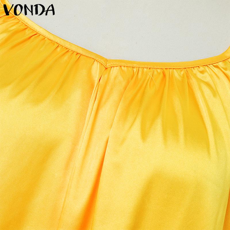 VONDA Летнее женское безрукавное бретелька однотонное атласное повседневное пляжное свободное макси-плиссированное платье