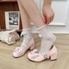 Fashion Spring Autumn Mary Jane Shoes Pink White Fashion Shallow Round Toe Mid Heel Shoes Ladies Elegant Outdoor Single Pumps Shoes