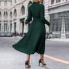 Autumn Winter Long Sleeve Soild V-neck Lace  A Line Knee Length Women Dress