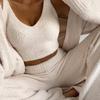 Women's Fashion Solid Color Plush Sweater V-neck Knitted Vest Crop Top and Long Pants Two-piece Suit