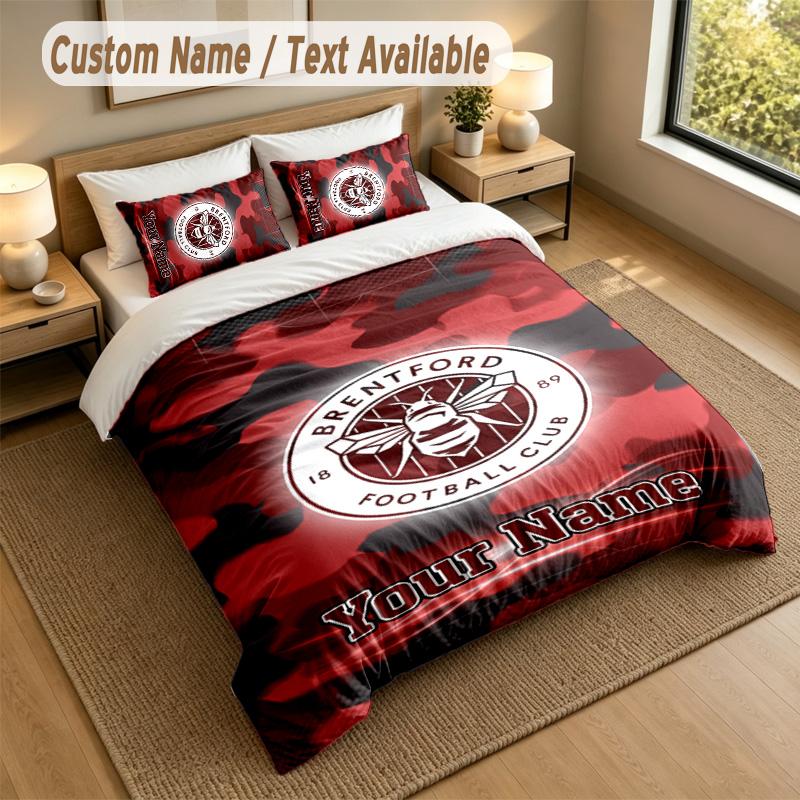 3Pcs Bedding Set Custom Name Text, 1 Sheet 2 Pillowcases Home Bed DecorBrentford Football