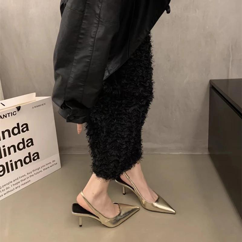 Модные летние модные сексуальные туфли с острым носком женские туфли с ремешком сзади серебристые туфли на высоком каблуке темпераментные туфли на шпильках женские туфли Zapatos