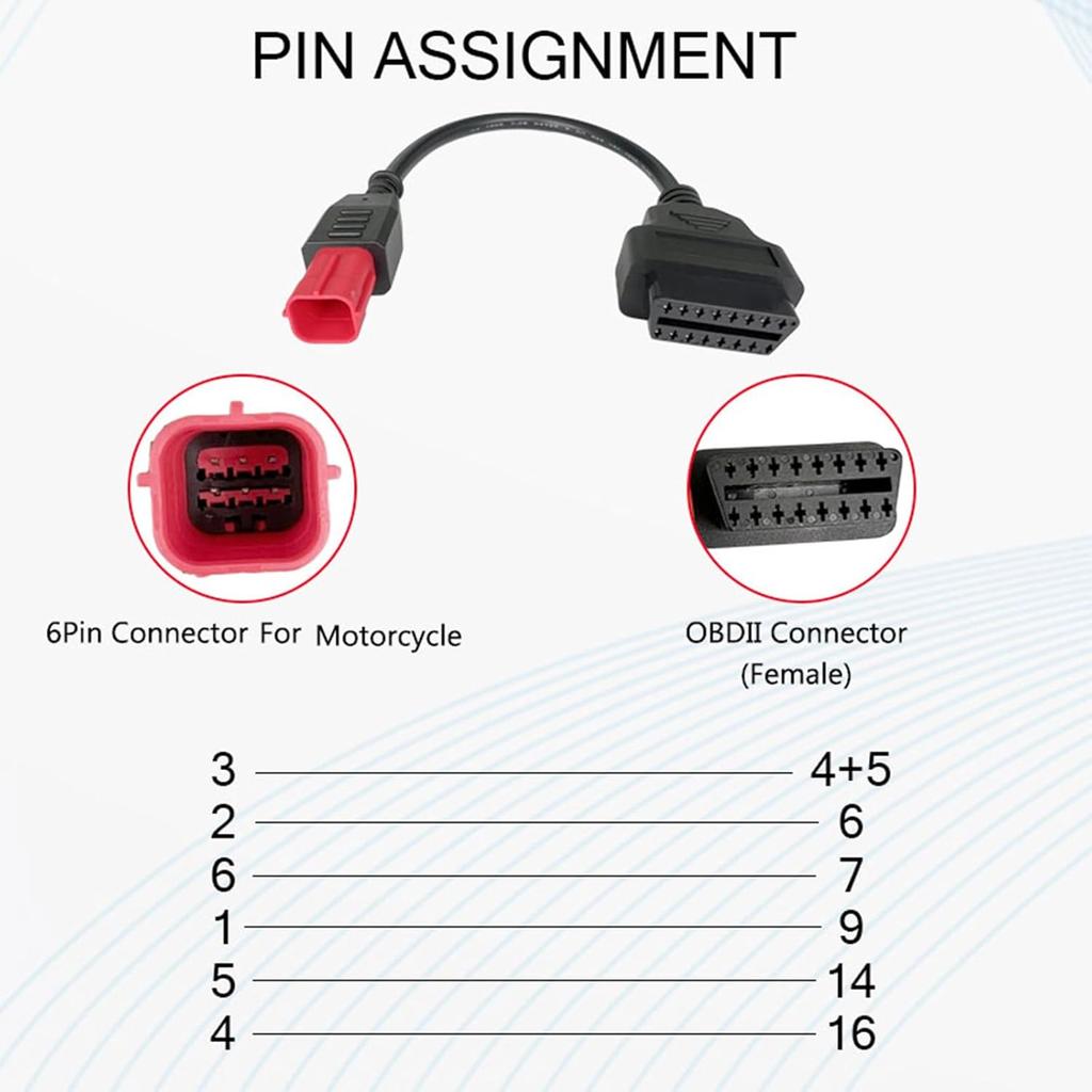 6-контактный адаптер-кабель OBD2, Подходит для Guzzi Kawasaki Suzuki Yamaha Piaggio Vespa Honda Мотоцикл, Диагностический кабель OBD, 6-контактный разъем Euro5, Совместим с CAN Bus
