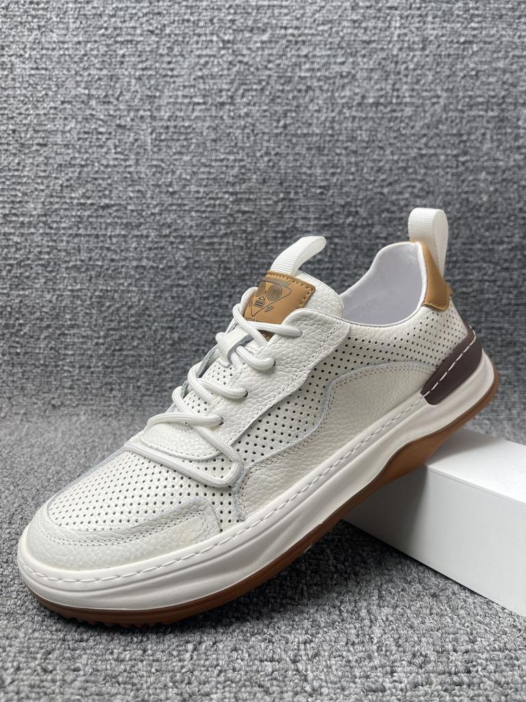 Fashion Men's Genuine Leather Casual Sneakers Top Grain Cowhide Platform Sole Breathable Comfortable Clown Style Fashion Derby Shoes