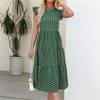 Polka Dot Print Summer Women Long Dress Round Neck Ruffled Sleeveless