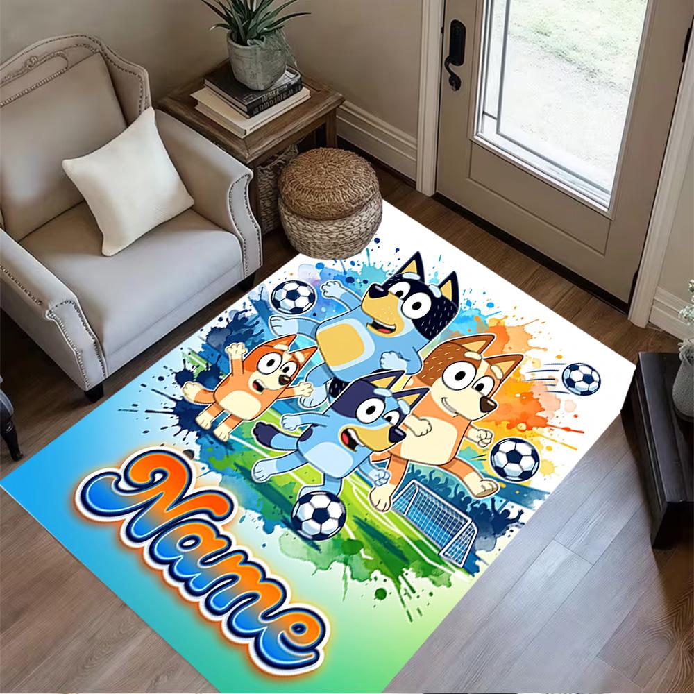 Soccer Fun Bluey Customize Text Floor Mat Perfect for Bedrooms Dormitory Kitchen Hallway Anti-slip Rug Decorate Offices Best for Christmas