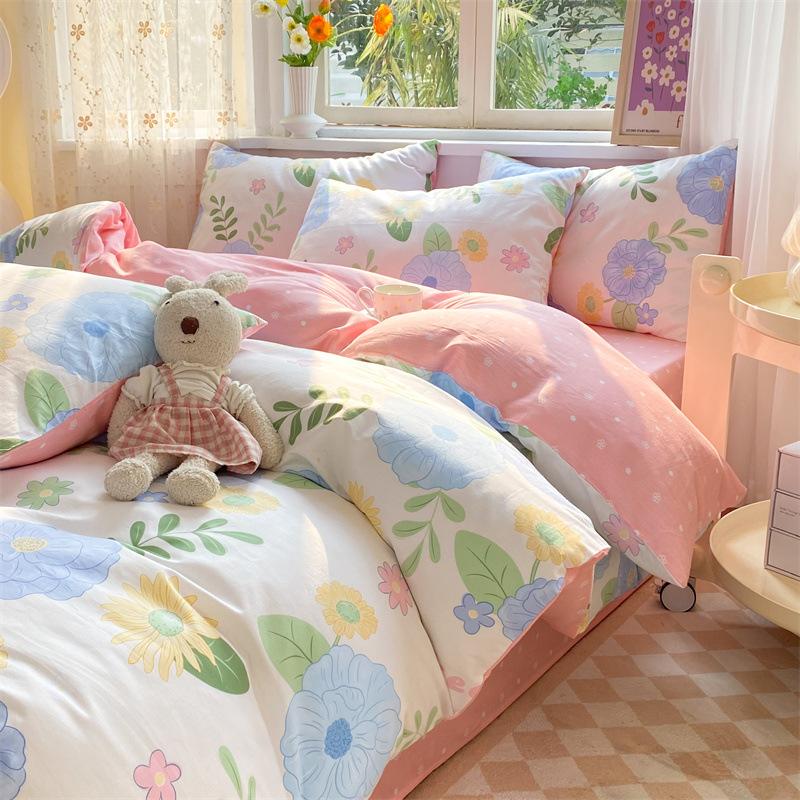 Комплект из четырех предметов из чистого хлопка, 60 штук, небольшой свежий комплект из трех предметов для спальни, осенне-зимний утолщенный пододеяльник, простыня