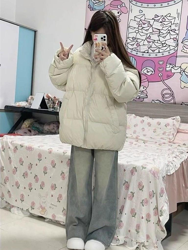 Женский пуховик оверсайз со стойкой - Теплый, повседневный и универсальный для осени/зимы