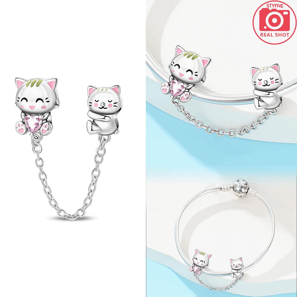 Женские подвески Оригинальная медь Пурпурная бабочка Цветок Кошка Фиксированная цепочка Медведь Бусина Подходит для браслета Женские украшения DIY Аксессуар