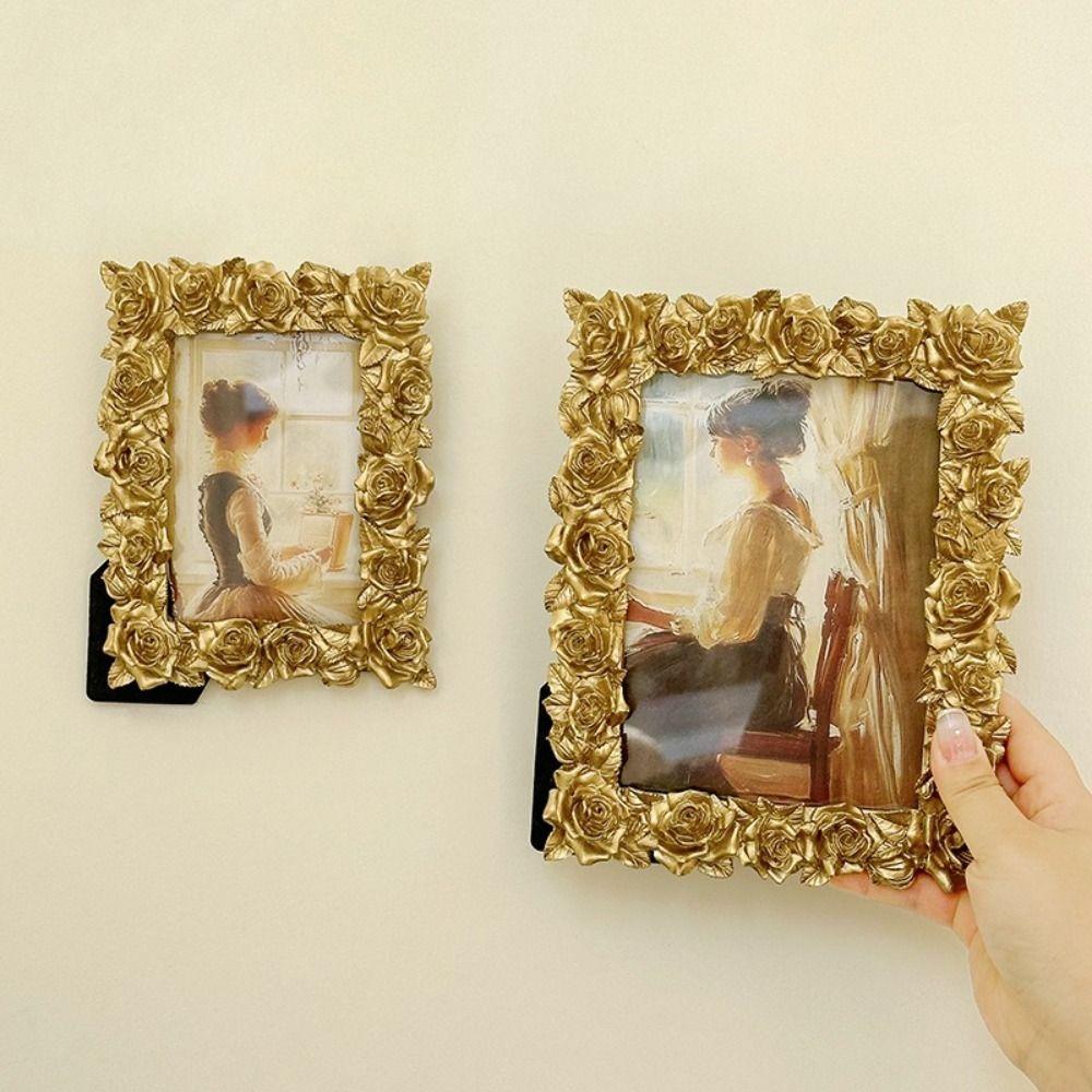 European Style Rose Edged Picture Frame 5/6/7 Inch Gold Photo Frame Rectangular Romantic Gift Photo Props Frame Ornaments