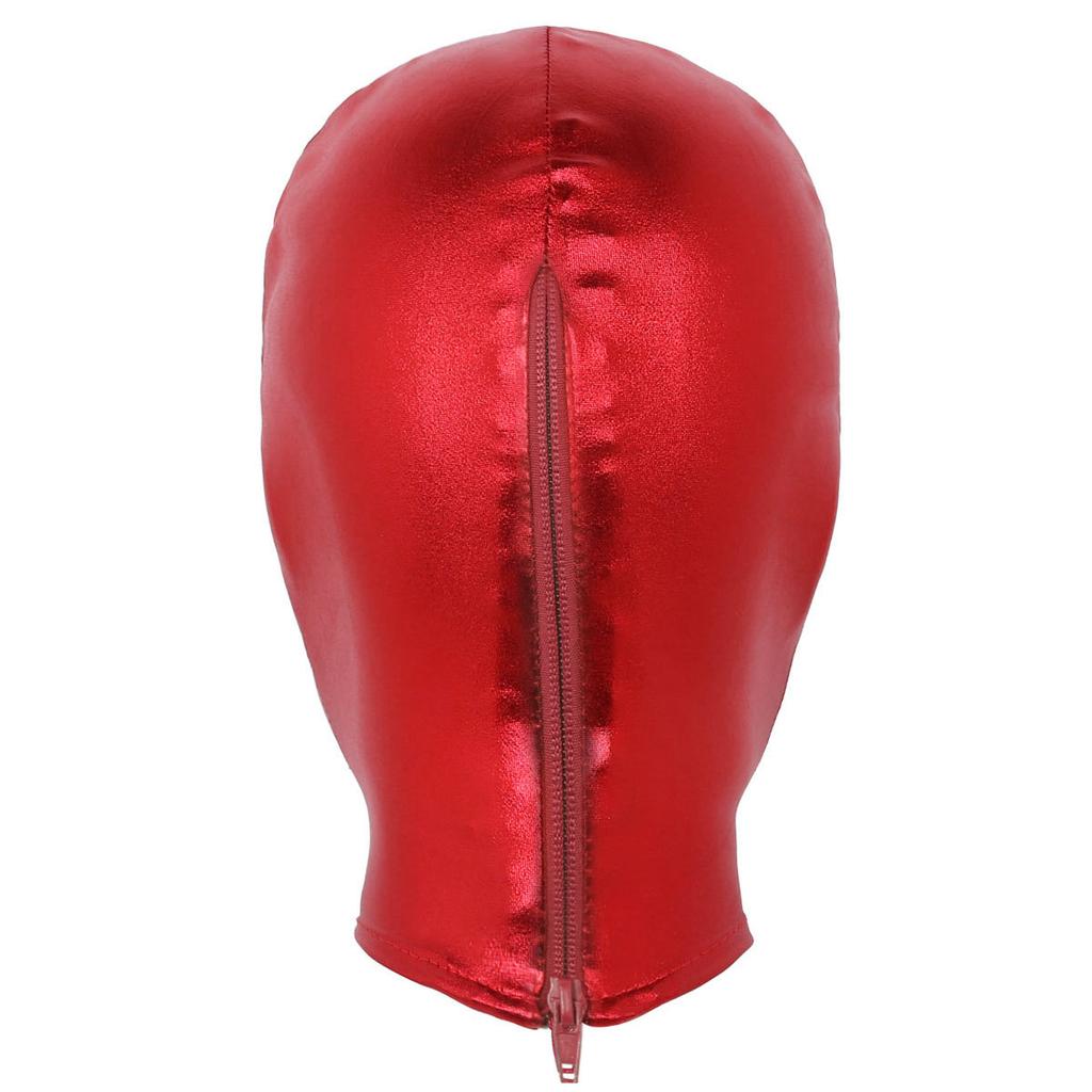 Взрослый Блестящий Латексный Капюшон Маска на Все Лицо Металлический Отделка Открытые Глаза Вырезы для Рта для Стимпанк Косплей Мероприятий