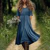 Women's Fashionable Cotton And Linen Solid-color Round-neck Half-sleeve Casual Loose Long Dress