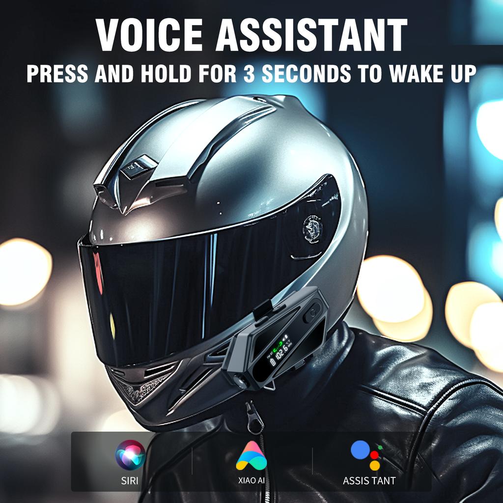 C6 Мотоциклетная Bluetooth-гарнитура 5.3 с экраном и фонариком, 500M Intercom, FM-радио, совместима со всеми шлемами