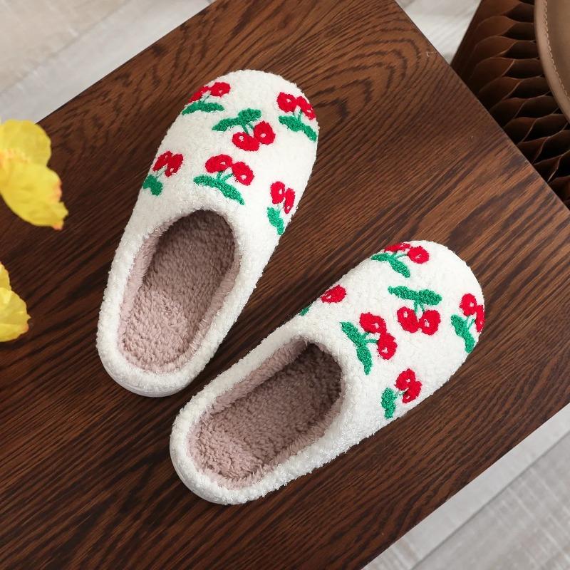 Тапочки Lovely Cherry Couple 2024 зимние домашние плюшевые удобные нескользящие хлопковые туфли теплые повседневные туфли на плоской подошве для мужчин и женщин