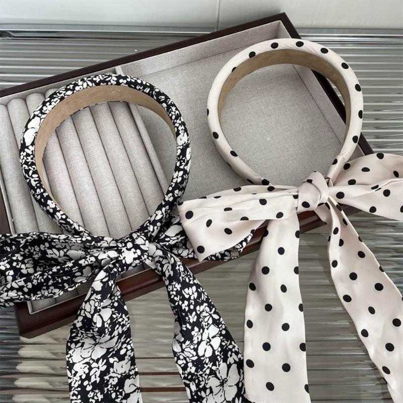 Элегантная повязка на голову с точечным/цветочным принтом, показ модели, пасторальная повязка для девочки