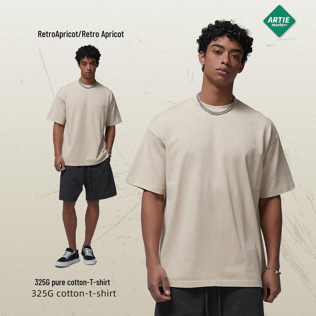 ARTIE Men's 2024 Summer 325g Batik Washed Distressed Retro T-Shirt - American Fashion Short Sleeve