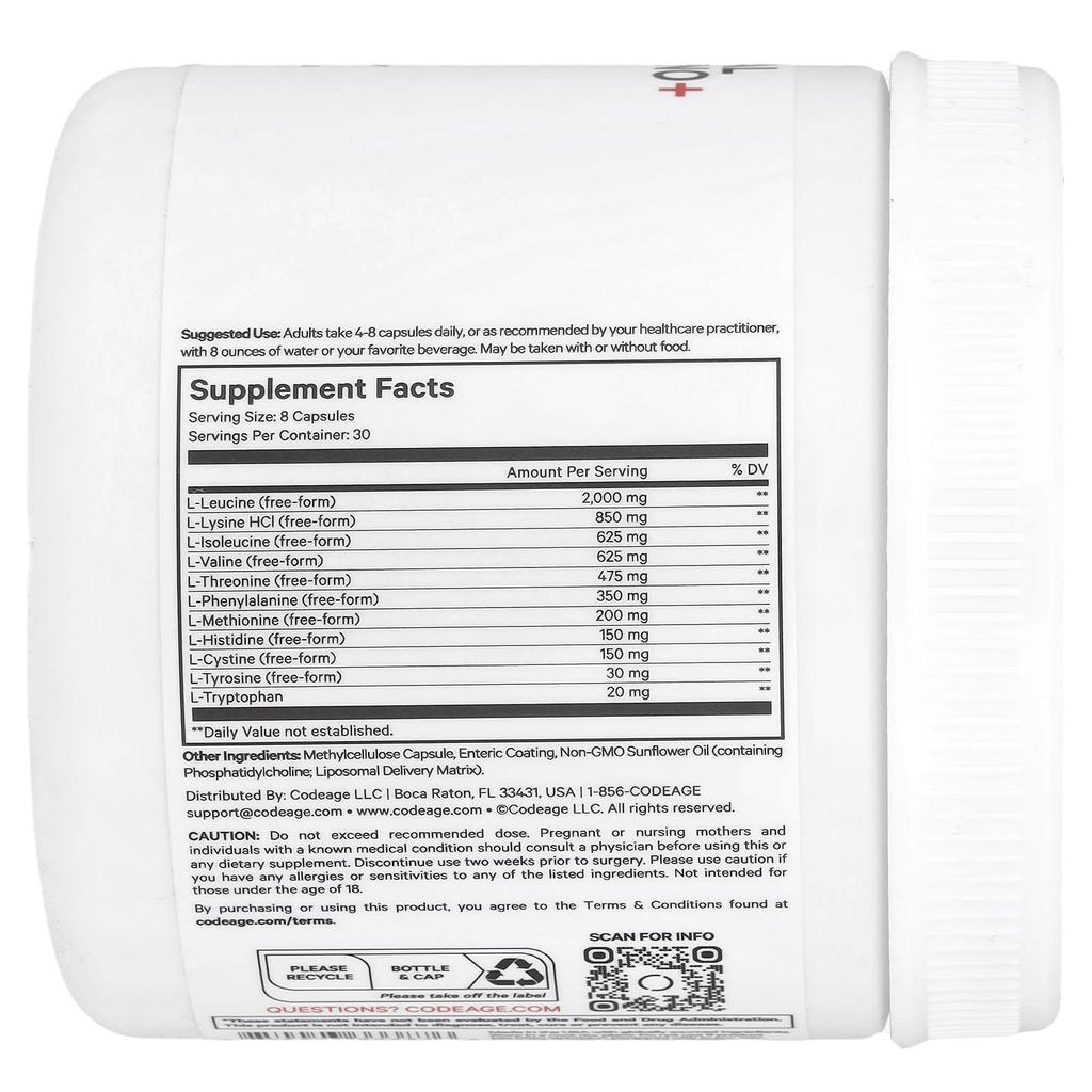 Codeage Липосомальные Multi Amino+, Спорт, 240 вегетарианских капсул