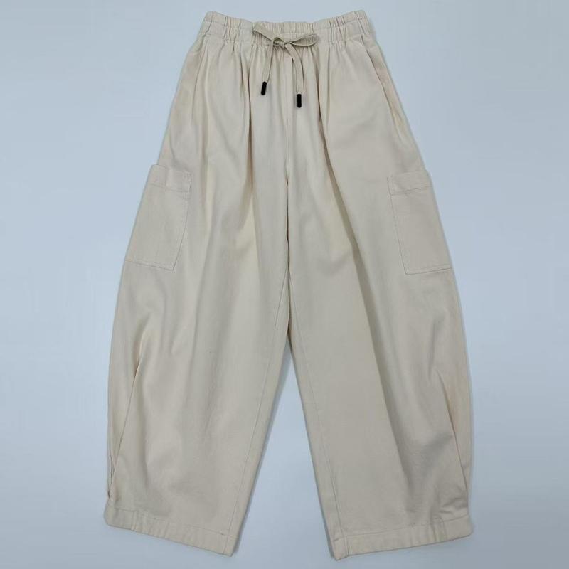 Johnature Spring Autumn Japanese Women Bloomers Simple Solid Color Pockets High Waist Elastic Casual Pants