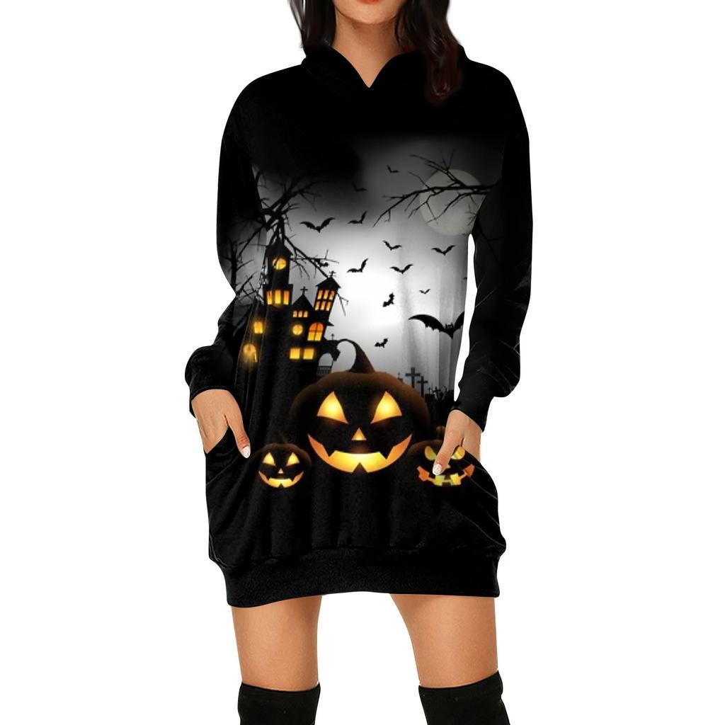 Women's Fashion Loose Casual Pocket Long Sleeve Hoodie Printed Sweatshirt Top