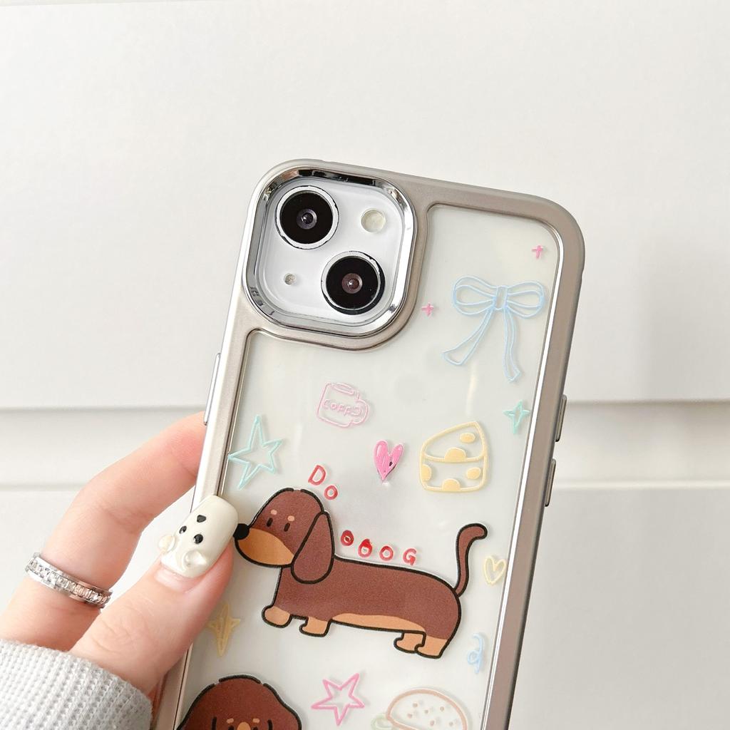 For iPhone 15 Case Silver Edge Pattern Design PC+TPU Phone Cover