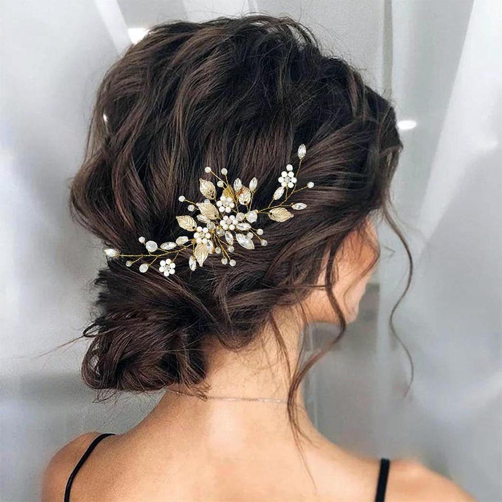 Mailang Cross-Border Silver Leaf Pearl Handmade Hair Comb Wedding Bridal Headdress Exclusive
