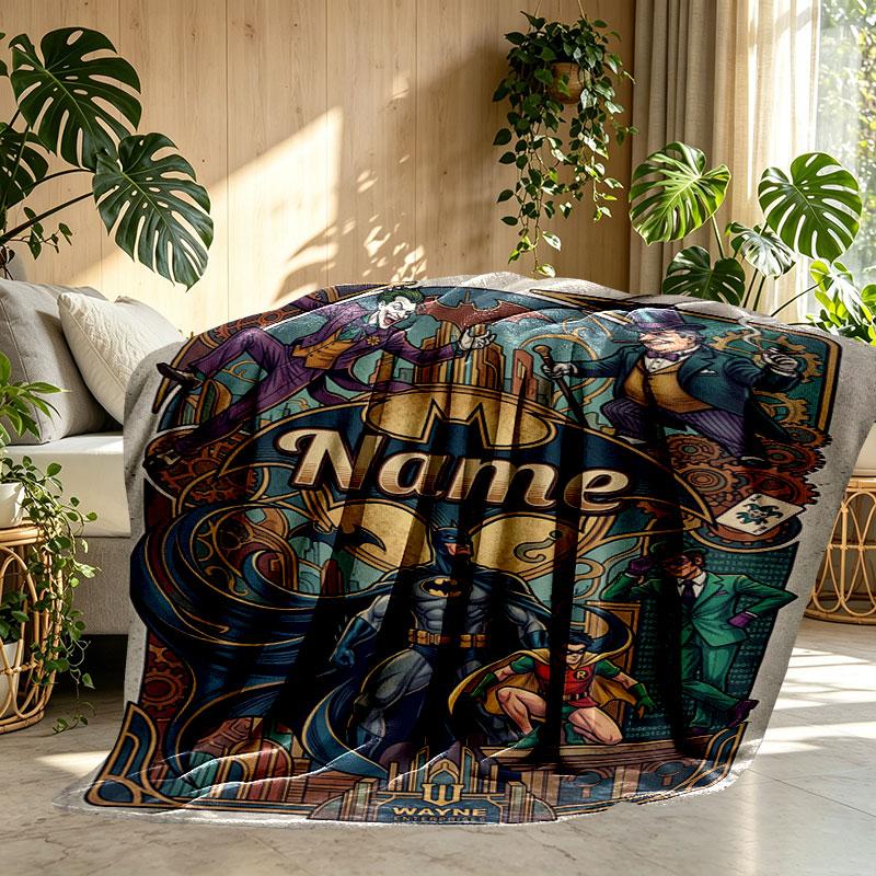 Custom Name Personalized Batman Print Blanket, Home Decor, Bedroom, Sofa, Camping, Couch, Gifts for Birthday Christmas