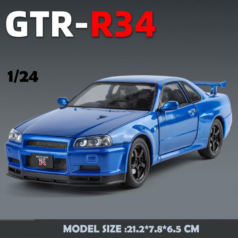 2024 New 1/24 Nissan Skyline GTR-R34 Fast & Furious Alloy Car Model Sound Light Collective Miniature Voiture Diecast Toy Vehicle Boy Gift