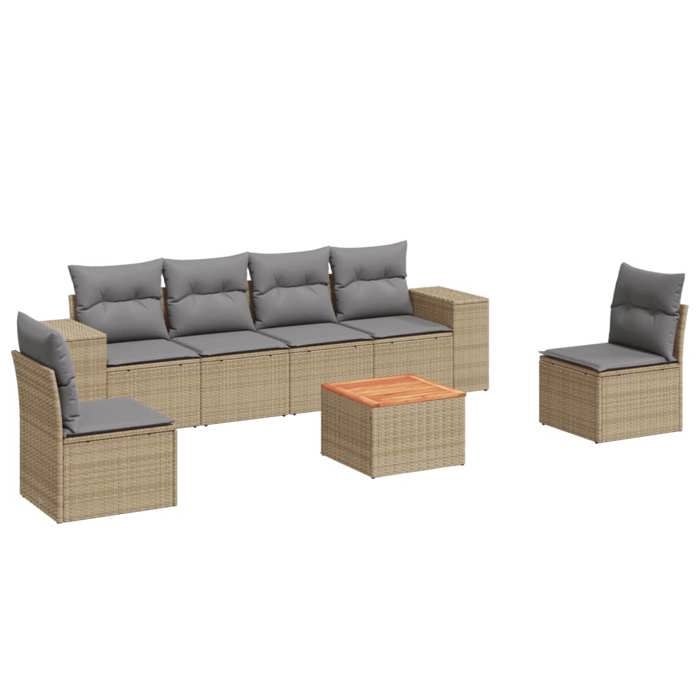 VidaXL Salon de Jardin avec Coussins 7 pcs, Canapés de Patio, Ensemble de Meubles, Mobilier de Terrasse Extérieur, Beige 3225394