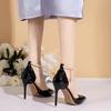 023 Сексуальные женские босоножки из лакированной кожи с ремешком на щиколотке, туфли-лодочки на шпильках с острым носком, сексуальные туфли на шпильках Customize33-46