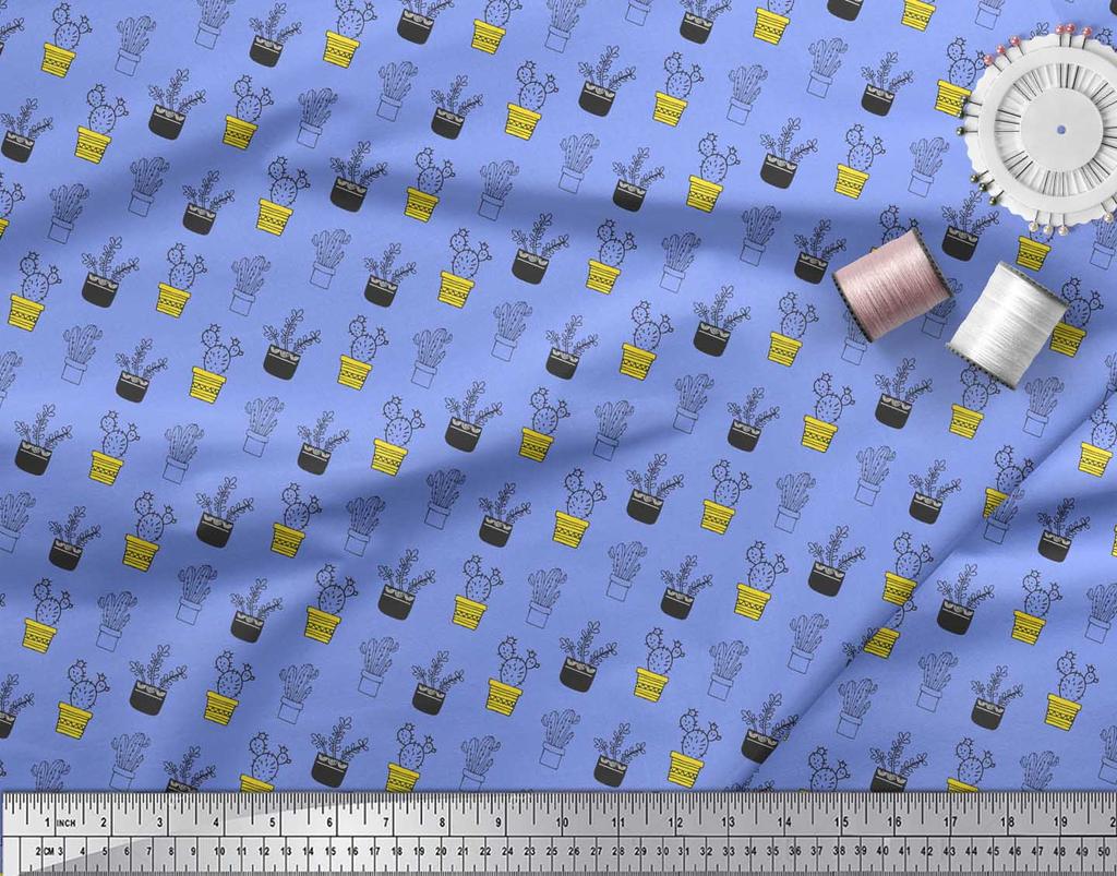 Soimoi Синяя полиэфирная креповая ткань с принтом листьев кактуса, ткань на метр, 42 дюйма