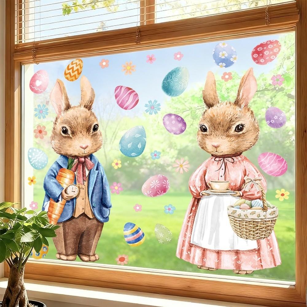 Waterproof Easter Door Stickers Creative Easter Bunny Static Cling Decal  Festive Decorations