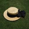 Japanese Handmade Straw Retro Big Bow Women'S Summer Sunshade Sun Protection Wide Brim Flat Top Top Hat Vacation Beach Straw Hat