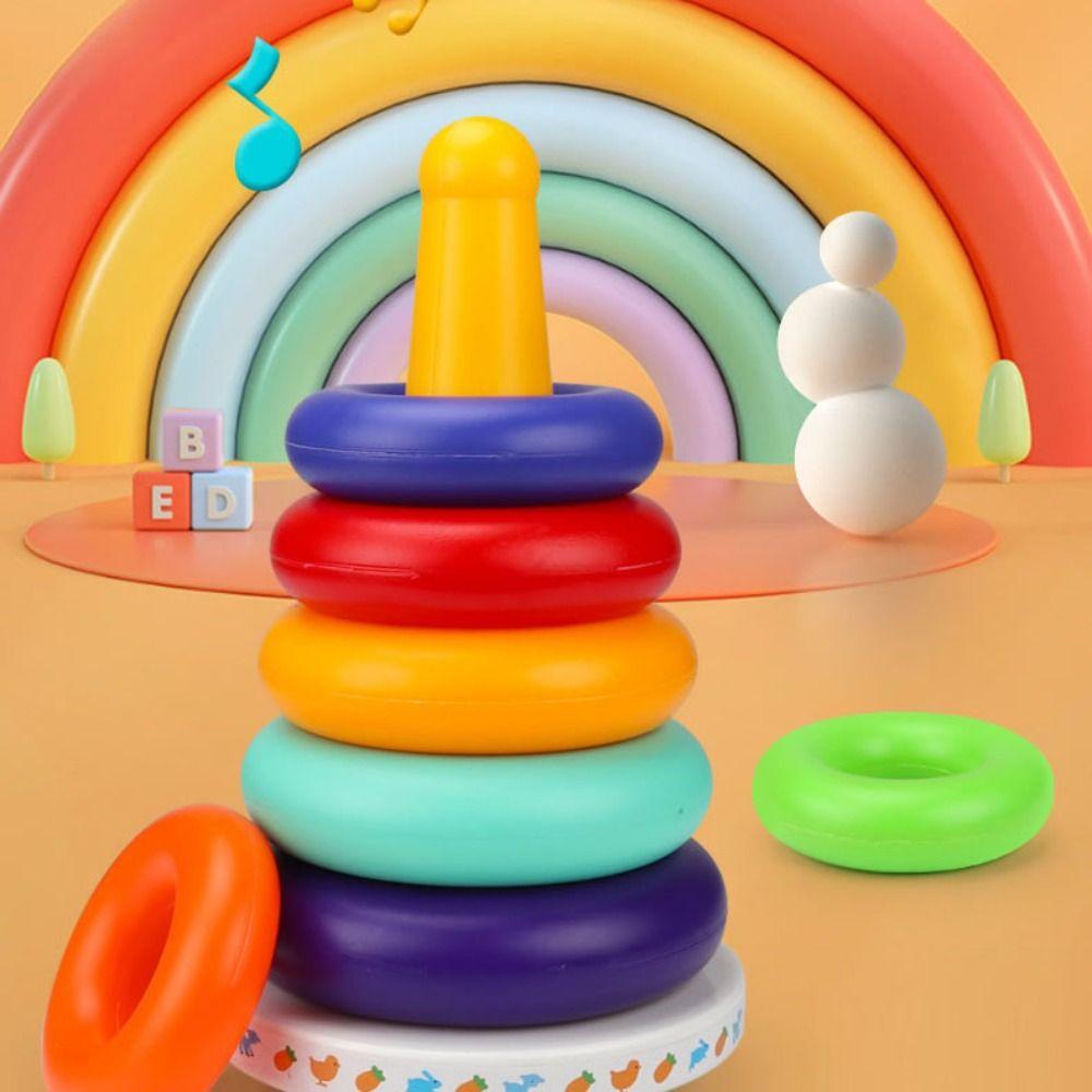 Rainbow Tower Stacking Rings Babies Toy Plastic Sensory Stacking Plugging Toy  Childrens Day Party
