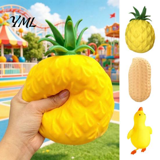 Safe Soft Rubber Fidgets Anti-stress Duck Fidget Toys, Cute Pineapple Peanut Decompression Squeeze Toys for Kids Adults, Fun Novelty Gifts Slow