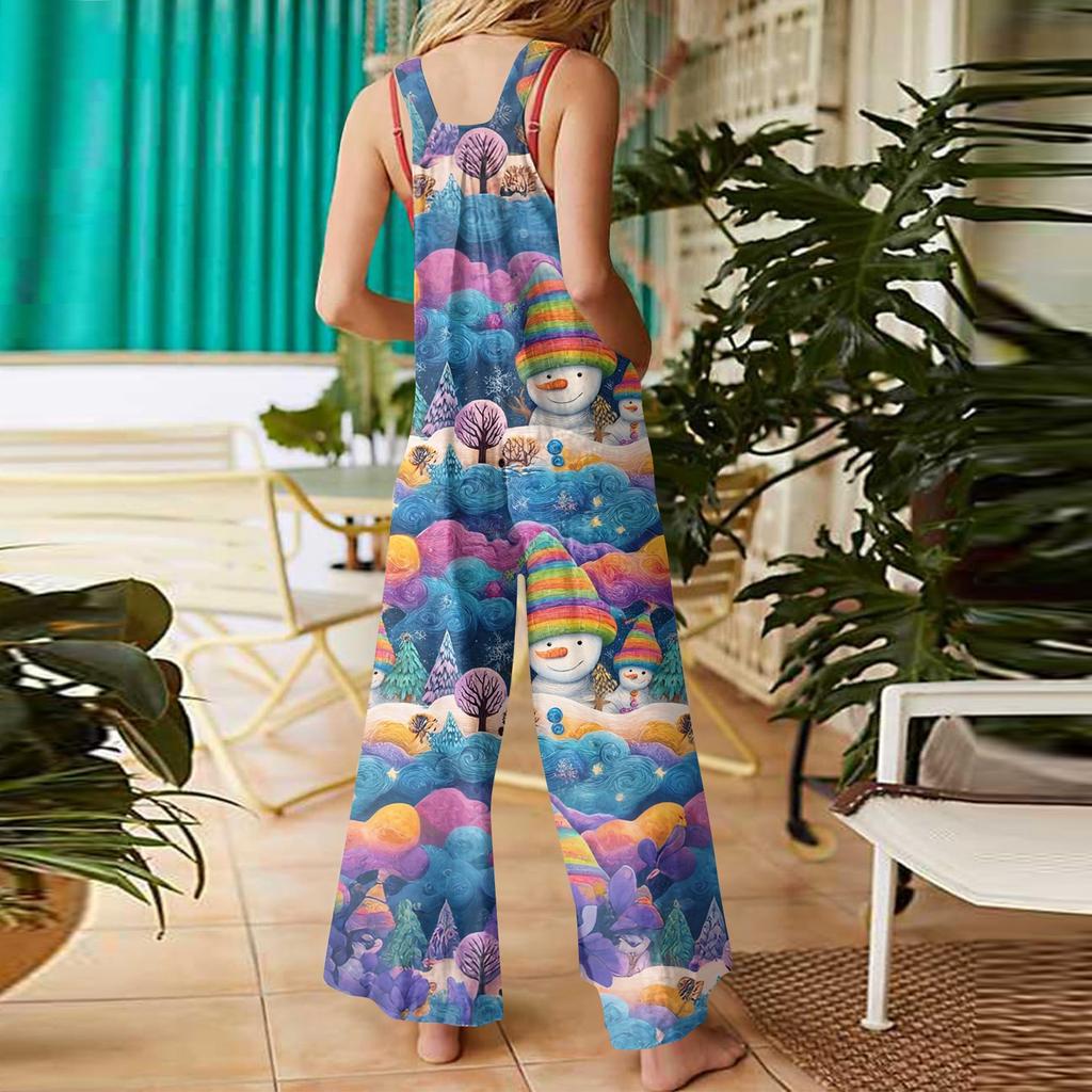 Женский повседневный комбинезон с рождественским принтом, хлопковый комбинезон без рукавов с принтом