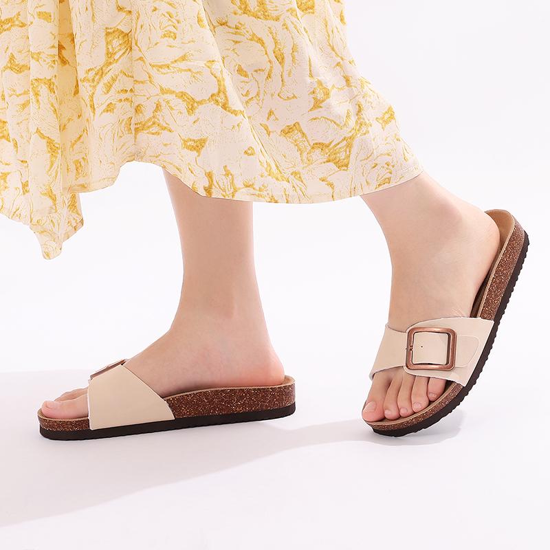 Fashion Comwarm Summer Women's Flat Sandals Gradient Cork Slippers Fashion Cork Flip Flops Women Outdoor Beach Shoes With Double Buckle